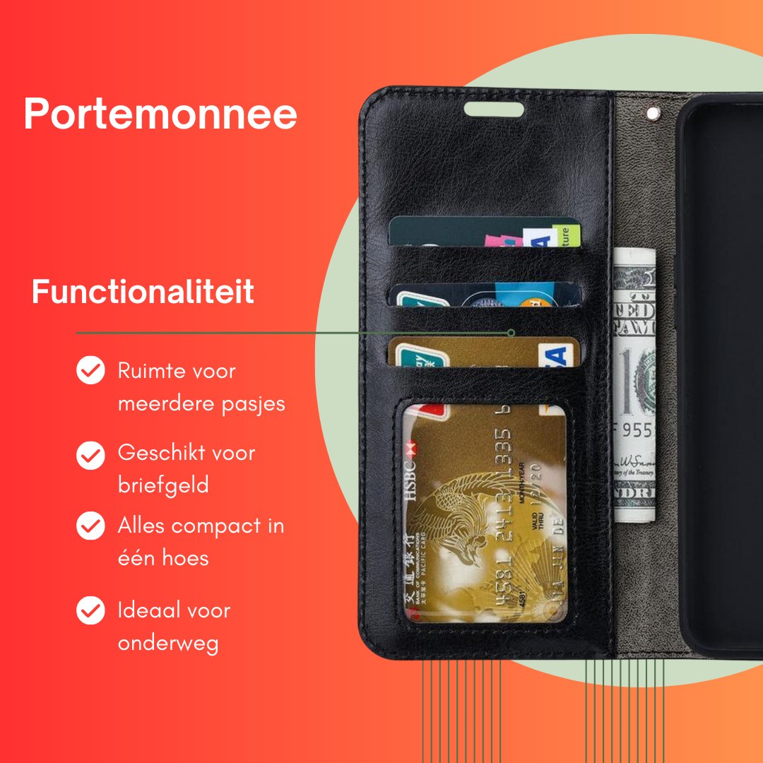 Portemonnee Hoesje - 2 Pack Screenprotector Geschikt voor: Samsung Galaxy A7 2018 - zwart