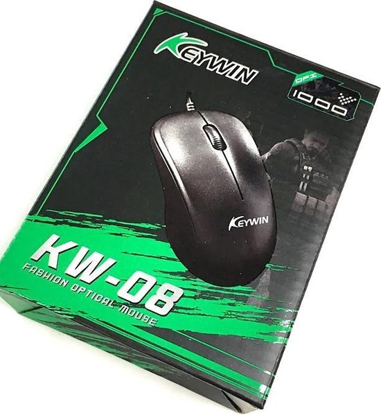 Bedrade computermuis – Keywin KW-08 – 3 toetsen – 1000 DPI – Zwart-Muis-Ilumina Benelux