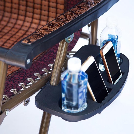 Bekerhouder strandstoel – Stoel organizer met cup- en telefoonhouder – Duurzaam kunststof – Voor klap- & kampeerstoelen – Zwart-Ilumina Benelux