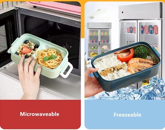 Bento lunchbox – 1260ml 3 compartimenten – RVS inzet – Inclusief bestek – Lekvrij magnetron & vaatwasser – Groen-Lunchbox-Ilumina Benelux