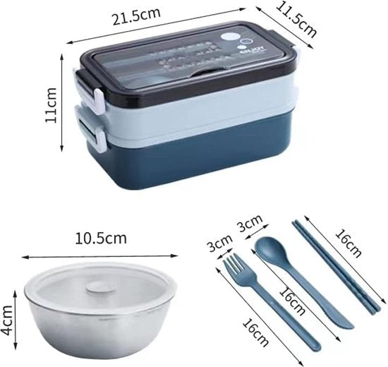 Bento lunchbox – 1260ml 3 compartimenten – RVS inzet – Inclusief bestek – Lekvrij magnetron & vaatwasser – Groen-Lunchbox-Ilumina Benelux