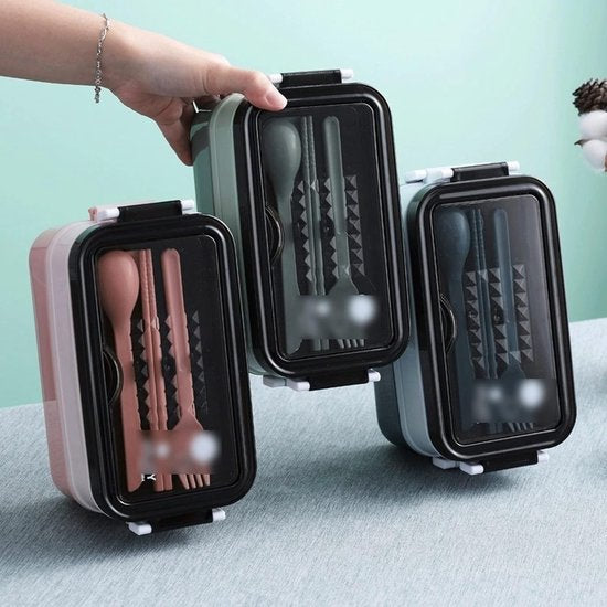 Bento lunchbox – 1260ml – 3 compartimenten – RVS inzet incl. bestek – Lekvrij magnetron & vaatwasser – Roze-Lunchbox-Ilumina Benelux