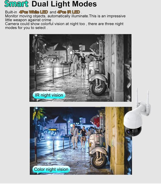 Beveiligingscamera Buiten – PTZ IP Camera WiFi 1080P – 355°/90° Draaibaar – Nachtzicht – Bewegingsdetectie – Audio – Cloud/TF Opslag-Ilumina Benelux
