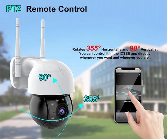 Beveiligingscamera Buiten – PTZ IP Camera WiFi 1080P – 355°/90° Draaibaar – Nachtzicht – Bewegingsdetectie – Audio – Cloud/TF Opslag-Ilumina Benelux