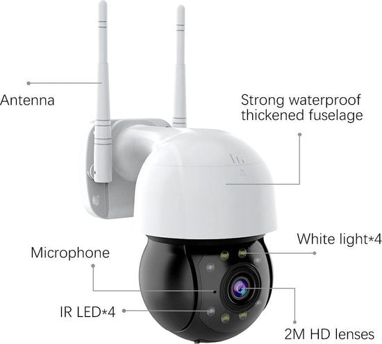 Beveiligingscamera Buiten – PTZ IP Camera WiFi 1080P – 355°/90° Draaibaar – Nachtzicht – Bewegingsdetectie – Audio – Cloud/TF Opslag-Ilumina Benelux