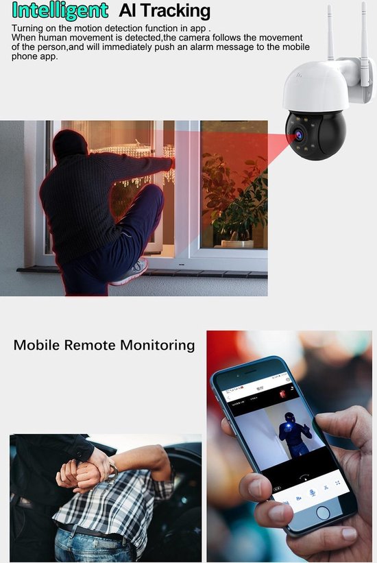 Beveiligingscamera Buiten – PTZ IP Camera WiFi 1080P – 355°/90° Draaibaar – Nachtzicht – Bewegingsdetectie – Audio – Cloud/TF Opslag-Ilumina Benelux