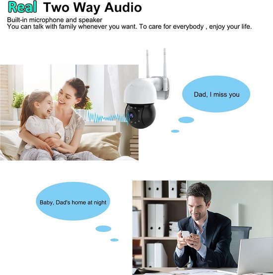 Beveiligingscamera Buiten – PTZ IP Camera WiFi 1080P – 355°/90° Draaibaar – Nachtzicht – Bewegingsdetectie – Audio – Cloud/TF Opslag-Ilumina Benelux