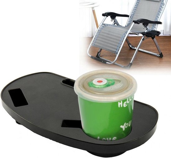 Bijzettafel ligstoel – Tafel & bekerhouder – Opvouwbaar – Voor tuin strand camping – Zwart-Ilumina Benelux