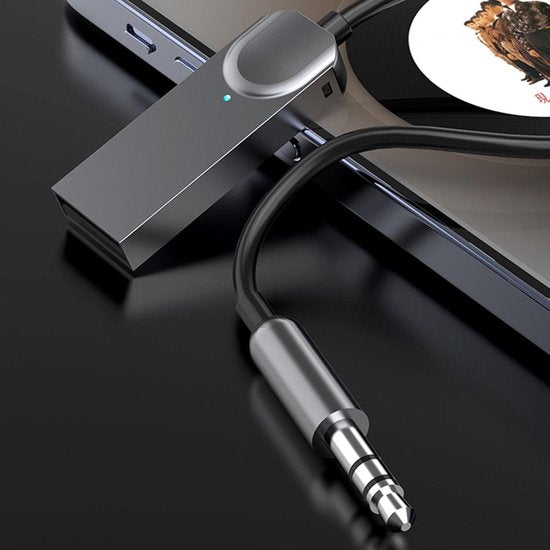 Bluetooth AUX ontvanger auto – 3,5 mm jack – USB-A voeding – Ingebouwde microfoon – HiFi stereo – Zwart-Ilumina Benelux