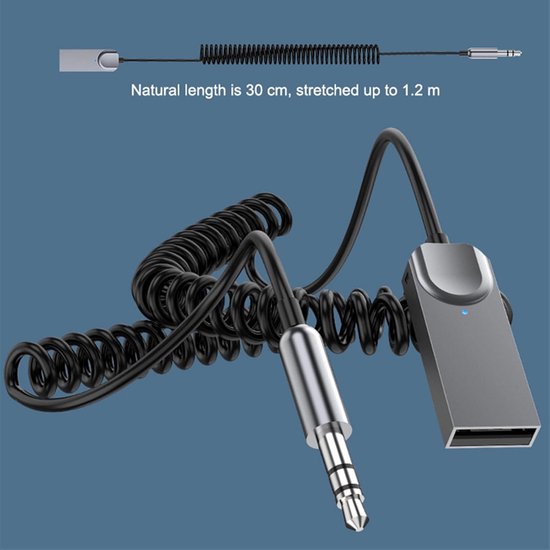 Bluetooth AUX ontvanger auto – 3,5 mm jack – USB-A voeding – Ingebouwde microfoon – HiFi stereo – Zwart-Ilumina Benelux