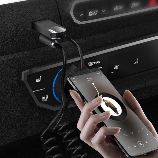 Bluetooth AUX ontvanger auto – 3,5 mm jack – USB-A voeding – Ingebouwde microfoon – HiFi stereo – Zwart-Ilumina Benelux