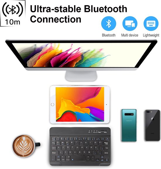 Bluetooth Mini Keyboard – Draadloos – Oplaadbaar – QWERTY – Geschikt voor Android, iOS & Windows – Zwart-Tablettoetsenbord-Ilumina Benelux