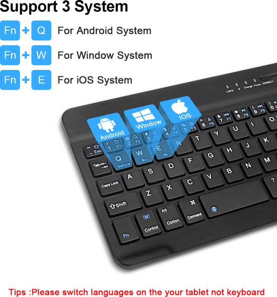 Bluetooth Mini Keyboard – Draadloos – Oplaadbaar – QWERTY – Geschikt voor Android, iOS & Windows – Zwart-Tablettoetsenbord-Ilumina Benelux