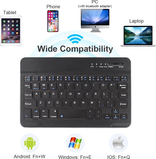 Bluetooth Mini Keyboard – Draadloos – Oplaadbaar – QWERTY – Geschikt voor Android, iOS & Windows – Zwart-Tablettoetsenbord-Ilumina Benelux