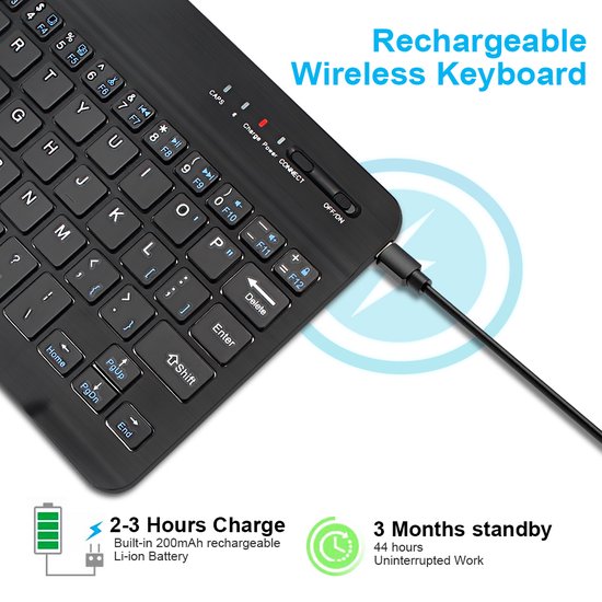 Bluetooth Mini Keyboard – Draadloos – Oplaadbaar – QWERTY – Geschikt voor Android, iOS & Windows – Zwart-Tablettoetsenbord-Ilumina Benelux