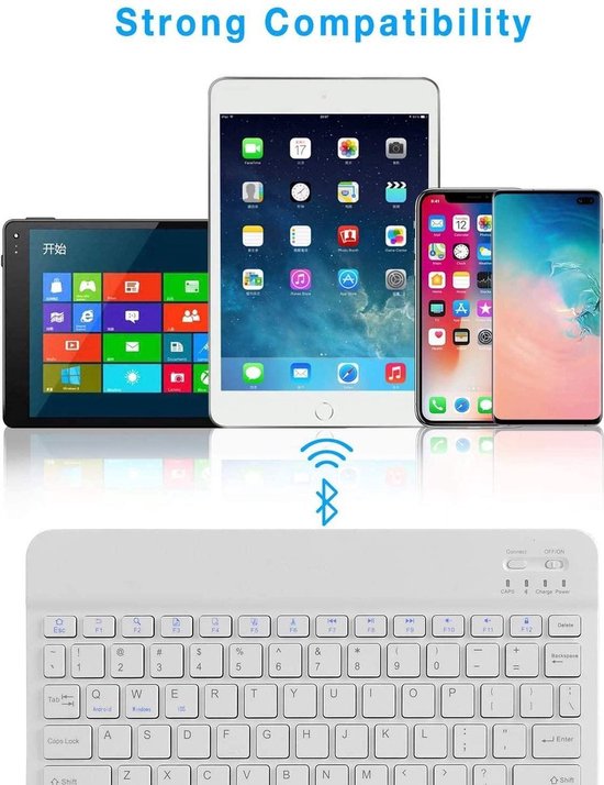 Bluetooth Mini Keyboard – Draadloos – Oplaadbaar – QWERTY – Voor Android iOS Windows – Wit-Tablettoetsenbord-Ilumina Benelux