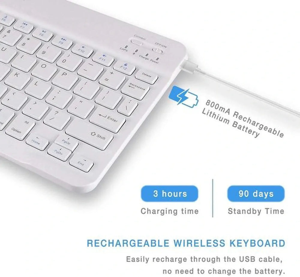 Bluetooth Mini Keyboard – Draadloos – Oplaadbaar – QWERTY – Voor Android iOS Windows – Wit-Tablettoetsenbord-Ilumina Benelux