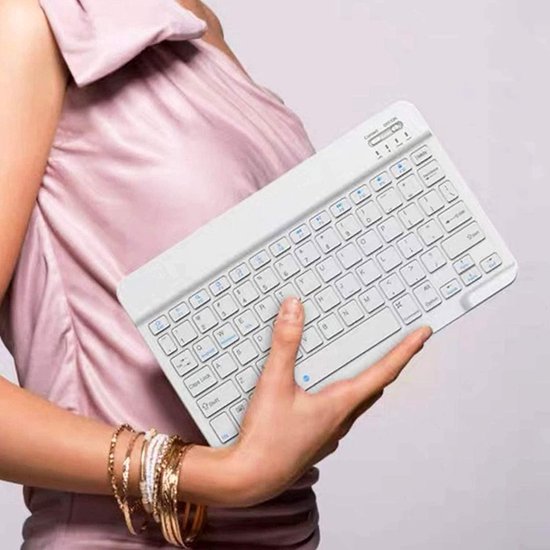 Bluetooth Mini Keyboard – Draadloos – Oplaadbaar – QWERTY – Voor Android iOS Windows – Wit-Tablettoetsenbord-Ilumina Benelux