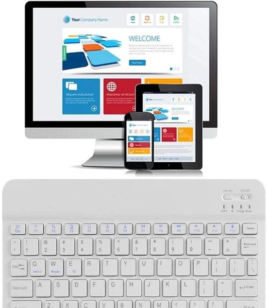 Bluetooth Mini Keyboard – Draadloos – Oplaadbaar – QWERTY – Voor Android iOS Windows – Wit-Tablettoetsenbord-Ilumina Benelux