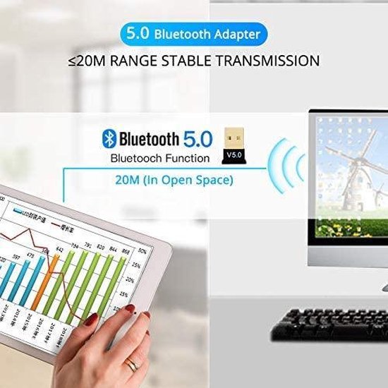 Bluetooth USB Adapter – Bluetooth 5.0 Dongle – Voor PC Laptop Desktop – Snelle Verbinding – Zwart-Bluetoothadapter-Ilumina Benelux