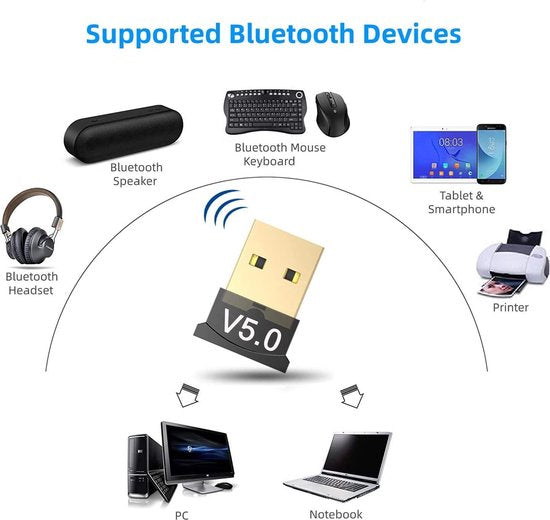 Bluetooth USB Adapter – Bluetooth 5.0 Dongle – Voor PC Laptop Desktop – Snelle Verbinding – Zwart-Bluetoothadapter-Ilumina Benelux