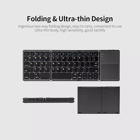 Bluetooth toetsenbord met touchpad – Opvouwbaar QWERTY – Draadloos – Ultradun – Geschikt voor Windows Android iOS iPad MacOS – Zwart-Tablettoetsenbord-Ilumina Benelux