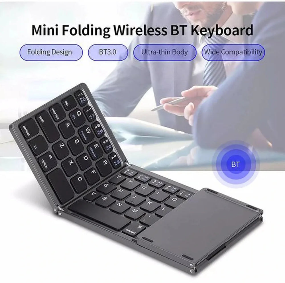 Bluetooth toetsenbord met touchpad – Opvouwbaar QWERTY – Draadloos – Ultradun – Geschikt voor Windows Android iOS iPad MacOS – Zwart-Tablettoetsenbord-Ilumina Benelux
