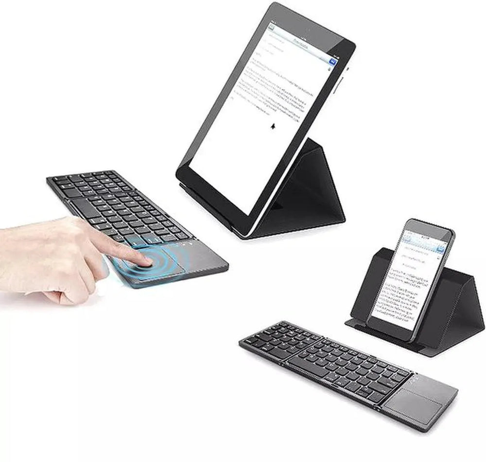 Bluetooth toetsenbord met touchpad – Opvouwbaar QWERTY – Draadloos – Ultradun – Geschikt voor Windows Android iOS iPad MacOS – Zwart-Tablettoetsenbord-Ilumina Benelux