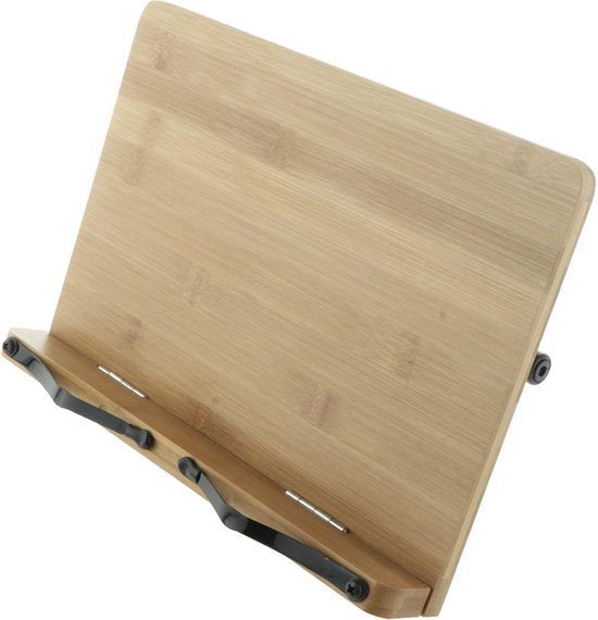 Boekenstandaard bamboe – Verstelbaar 5 posities – Tablethouder & kookboekhouder – Inklapbaar – 33,5x24 cm – Hout-Kookboekstandaard-Ilumina Benelux