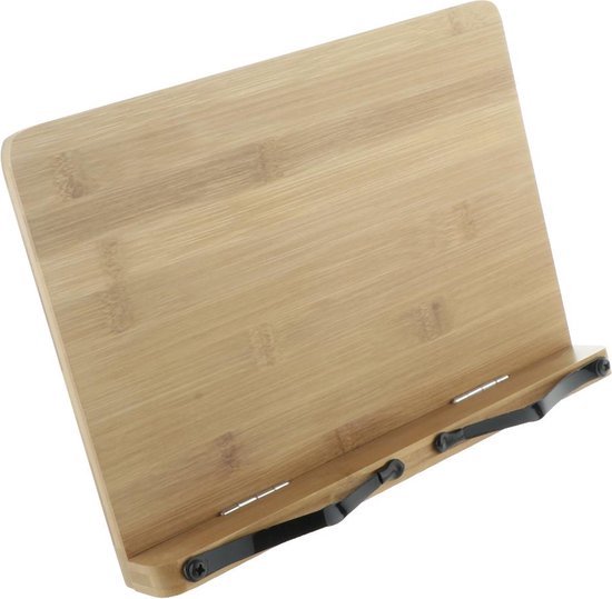 Boekenstandaard bamboe – Verstelbaar 5 posities – Tablethouder & kookboekhouder – Inklapbaar – 33,5x24 cm – Hout-Kookboekstandaard-Ilumina Benelux
