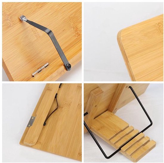 Boekenstandaard bamboe – Verstelbaar 5 posities – Tablethouder & kookboekhouder – Inklapbaar – 33,5x24 cm – Hout-Kookboekstandaard-Ilumina Benelux