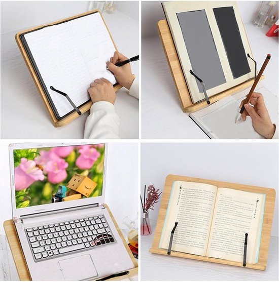Boekenstandaard bamboe – Verstelbaar 5 posities – Tablethouder & kookboekhouder – Inklapbaar – 33,5x24 cm – Hout-Kookboekstandaard-Ilumina Benelux