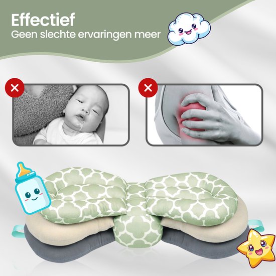 Borstvoedingskussen ergonomisch – Verstelbaar 3-lagen – Ondersteunend & comfortabel – Afneembare wasbare hoes – Lichtgroen/Grijs/Wit-Voedingskussen-Ilumina Benelux