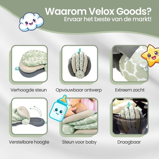 Borstvoedingskussen ergonomisch – Verstelbaar 3-lagen – Ondersteunend & comfortabel – Afneembare wasbare hoes – Lichtgroen/Grijs/Wit-Voedingskussen-Ilumina Benelux