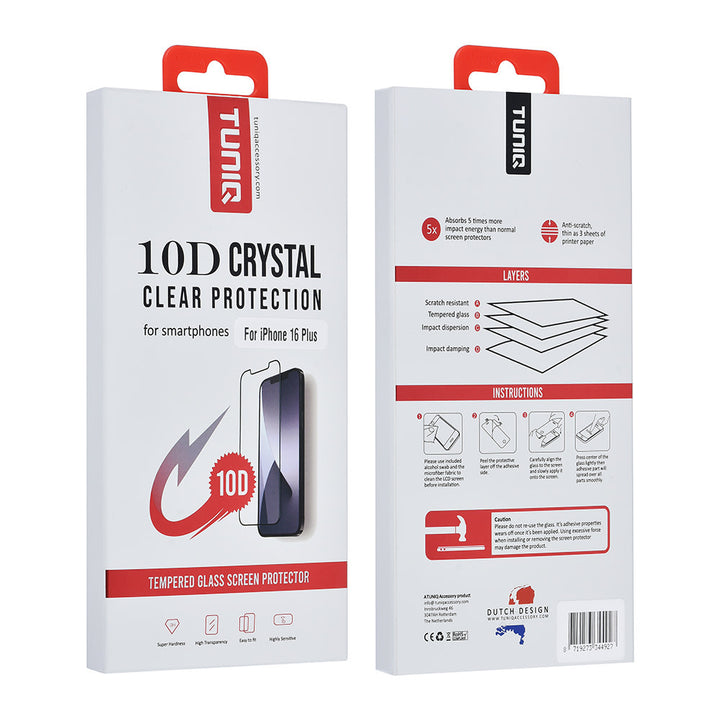 TUNIQ iPhone 16 Plus 10D Full coverage Screenprotector - Zwarte Rand-Screenprotectors-Ilumina Benelux