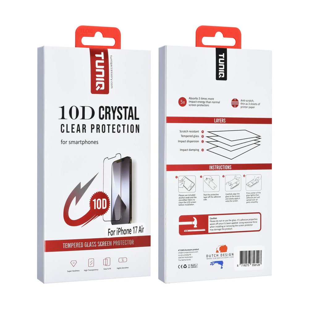 TUNIQ iPhone Air Screenprotector - 10D Full coverage Screenprotector - Zwarte Rand-Screenprotectors-Ilumina Benelux