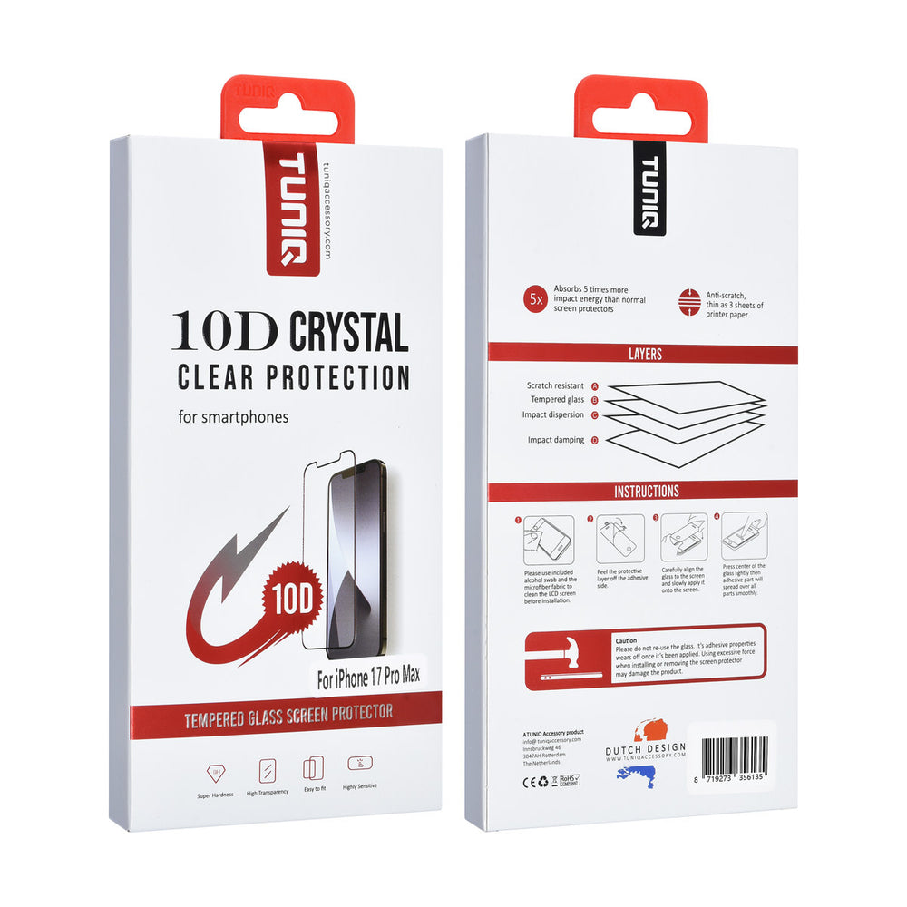 TUNIQ iPhone 17 Pro Max Screenprotector - 10D Full coverage Screenprotector - Zwarte Rand-Screenprotectors-Ilumina Benelux