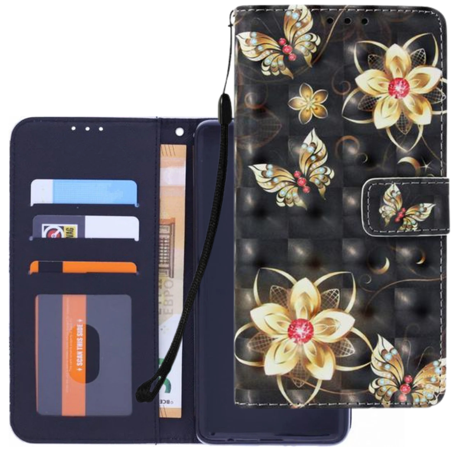 Bookcase Geschikt voor: Samsung Galaxy A42 hoesje met print - Butterflies And Flowers 3D met 2x Glas Screenprotector