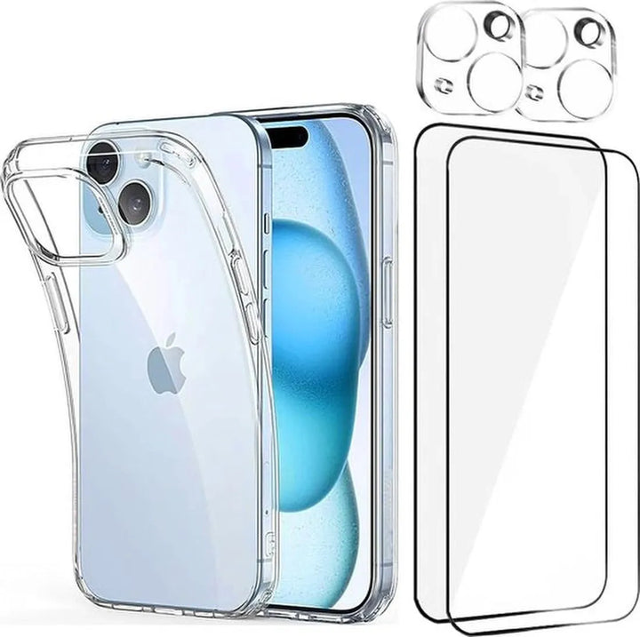 iPhone 15 Plus – Silicone Hoesje met Camera Lens & Screenprotector 5-Pack-Ilumina Benelux