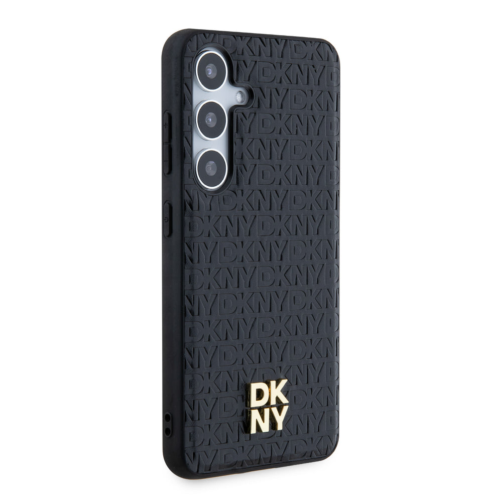 DKNY Samsung Galaxy S24 Backcover Case - Magsafe - Leather Repeat Pattern - Zwart-Hoesjes-Ilumina Benelux
