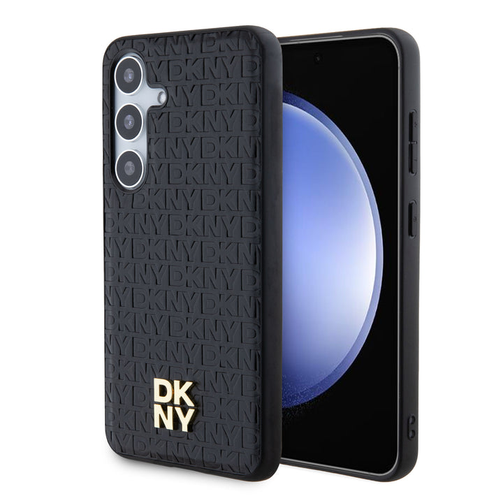 DKNY Samsung Galaxy S24 Backcover Case - Magsafe - Leather Repeat Pattern - Zwart-Hoesjes-Ilumina Benelux
