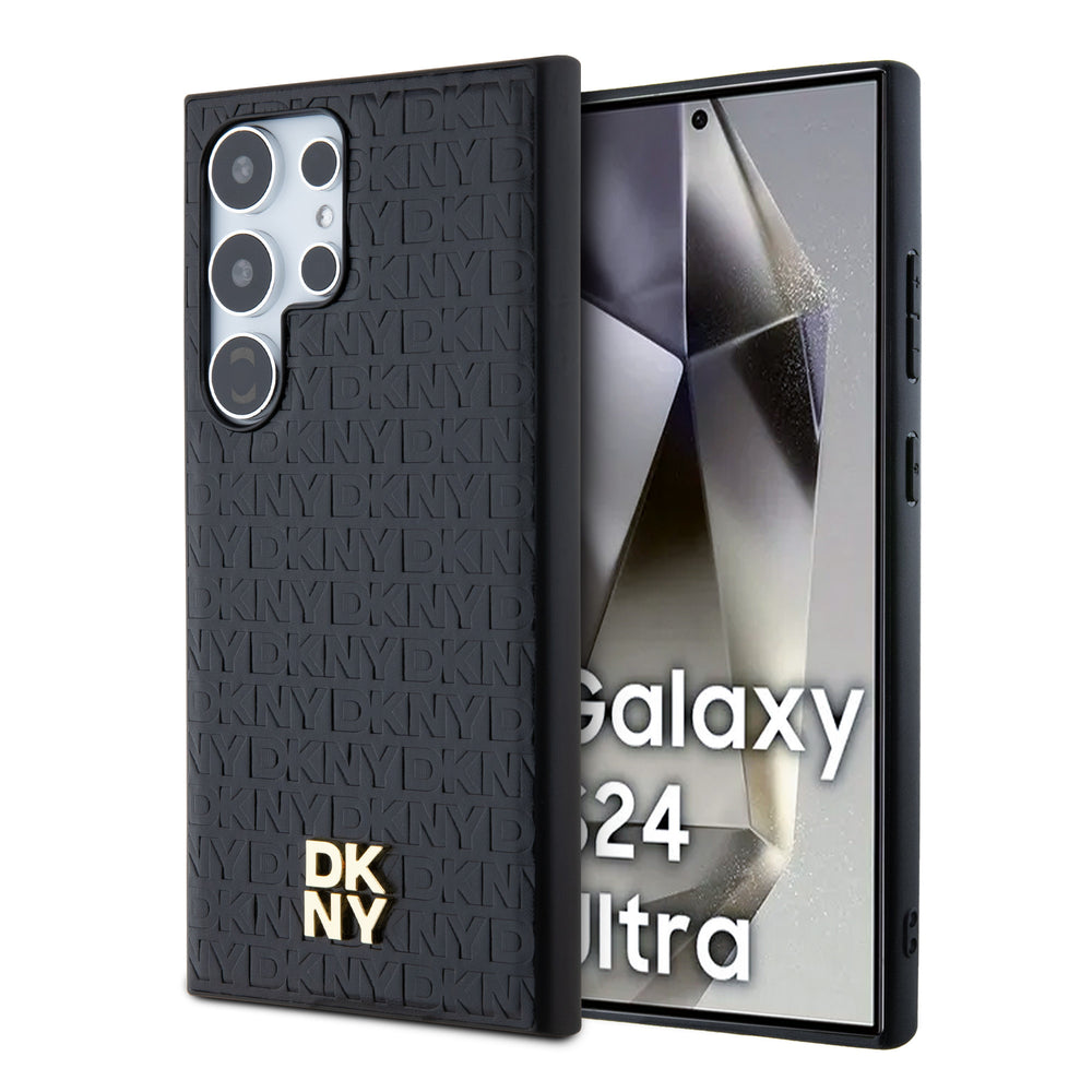 DKNY Samsung Galaxy S24 Ultra Backcover Case - Magsafe - Leather Repeat Pattern - Zwart-Hoesjes-Ilumina Benelux