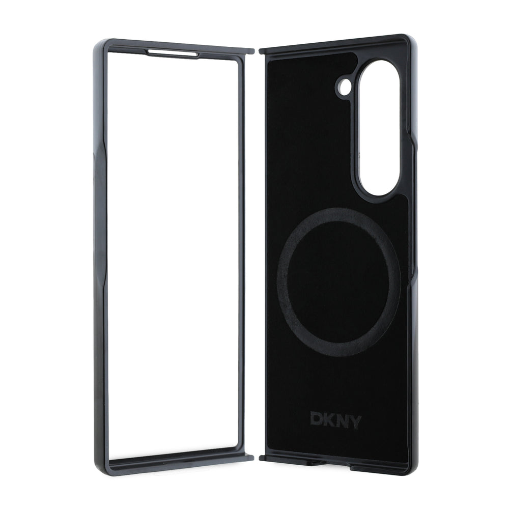 DKNY Galaxy Z Fold 6 Leather Repeat Pattern Stack Logo MagSafe Case - Black-Hoesjes-Ilumina Benelux