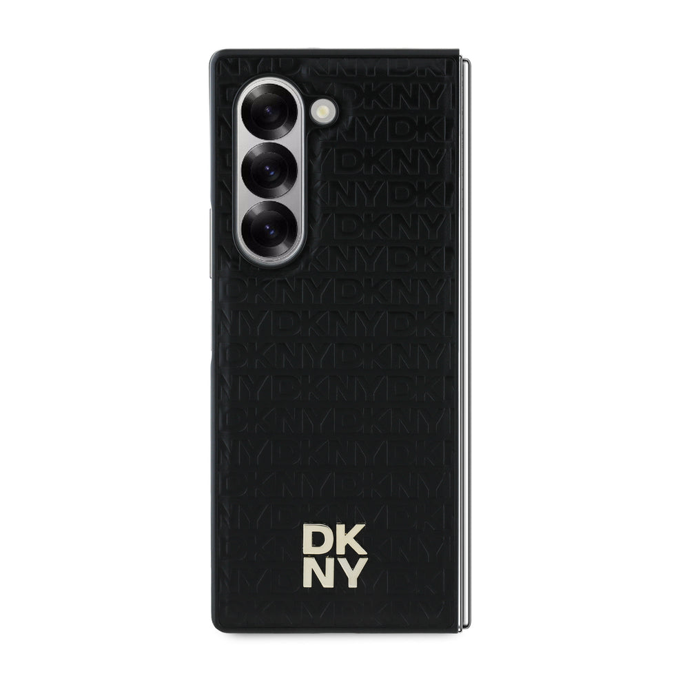 DKNY Galaxy Z Fold 6 Leather Repeat Pattern Stack Logo MagSafe Case - Black-Hoesjes-Ilumina Benelux