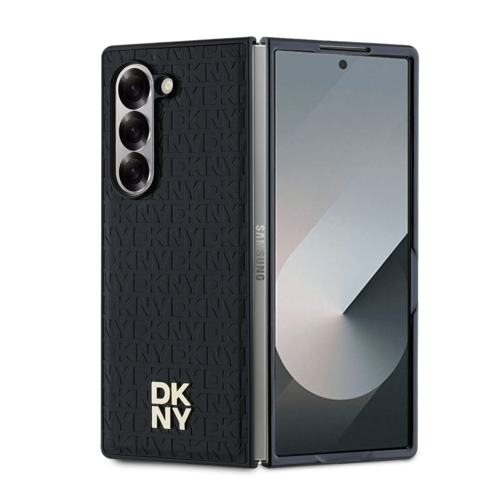 DKNY Galaxy Z Fold 6 Leather Repeat Pattern Stack Logo MagSafe Case - Black-Hoesjes-Ilumina Benelux