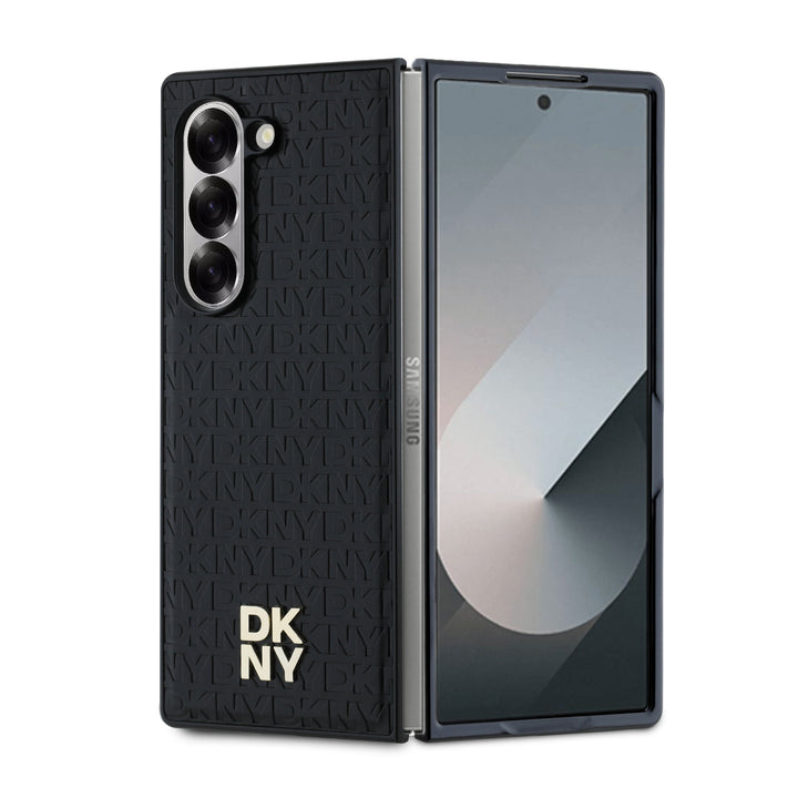 DKNY Galaxy Z Fold 6 Leather Repeat Pattern Stack Logo MagSafe Case - Black-Hoesjes-Ilumina Benelux