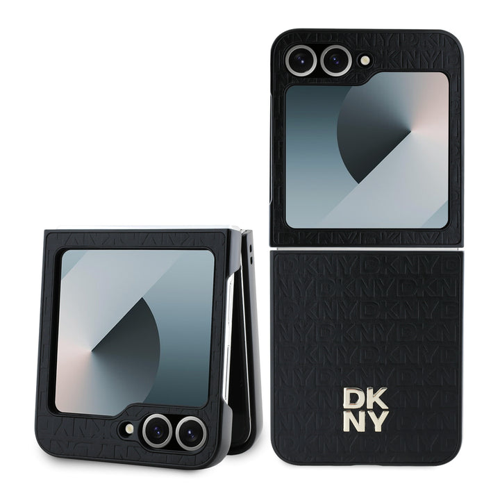 DKNY Samsung Galaxy Z Flip 6 Repeat Pattern Stack Logo - Black-Hoesjes-Ilumina Benelux