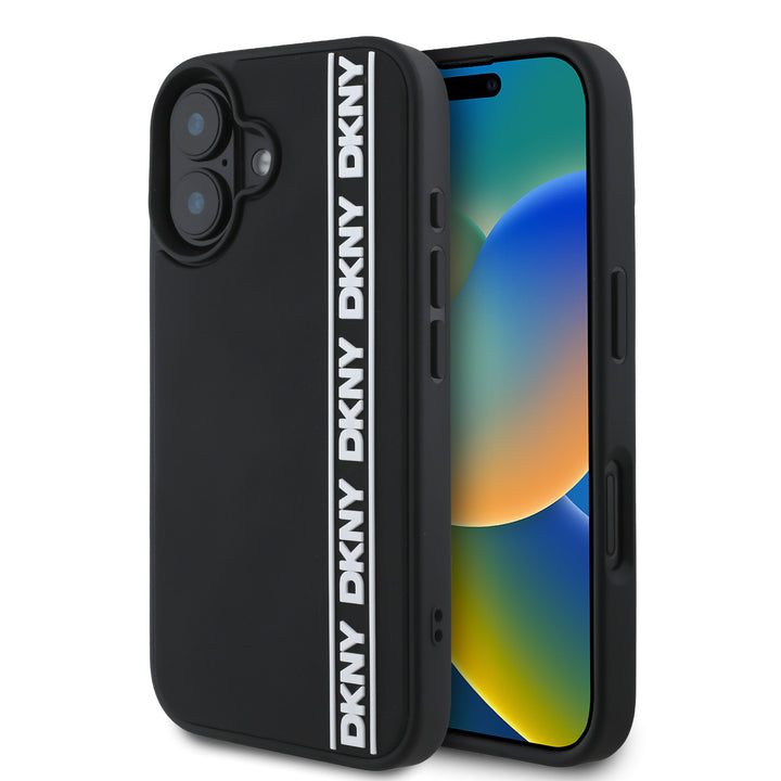 DKNY iPhone 16 Backcover hoesje D Rubber Repeat Logo Line - Zwart-Hoesjes-Ilumina Benelux