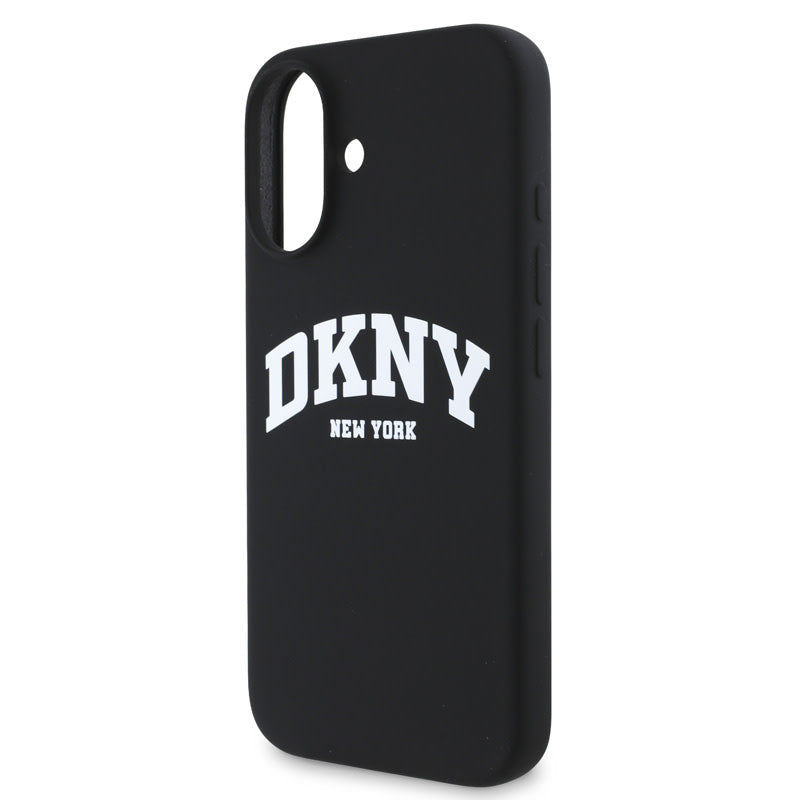 DKNY iPhone 16 Backcover hoesje Magsafe - Liquid Silicone - White Arch Logo - Zwart-Hoesjes-Ilumina Benelux