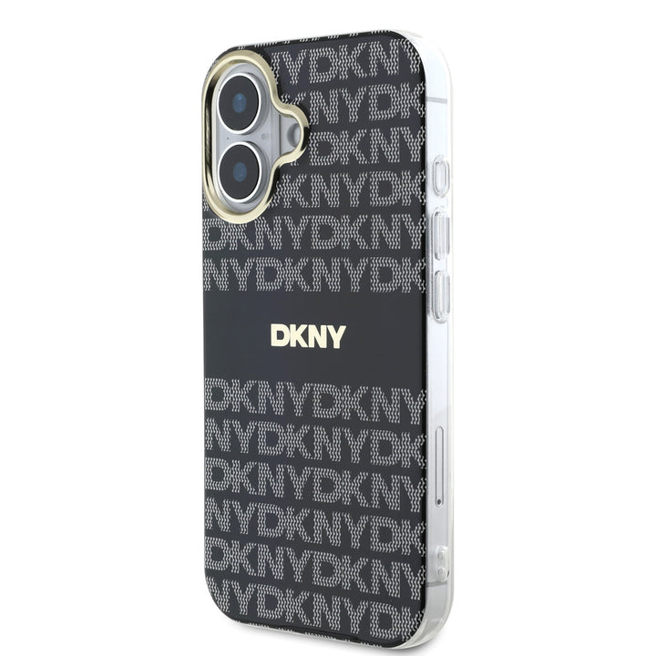 DKNY iPhone 16 Backcover hoesje PC/TPU Repeat Pattern Tonal Stripe Magsafe - Zwart-Hoesjes-Ilumina Benelux
